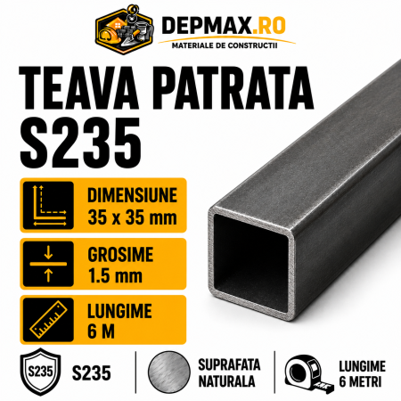 Teava patrata 35 x 35 x 1.5 mm, 6 metri